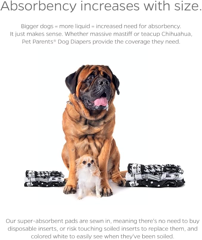 Pet Parents® Washable Dog Diapers (3pack) + Extendrs® of Durable Doggie Diapers, Premium Dog Diapers Female (Medium, Luxe)