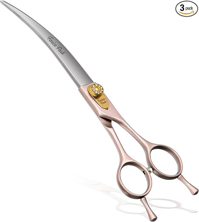 Fenice Peak Professional Curved Dog Grooming Scissors 7.5'' Rose Gold 440C Stainless Steel Pet Cutting Shears Safety Trimming Shearing for Dogs Cats