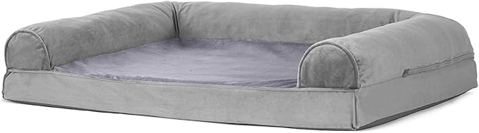 Furhaven Orthopedic Dog Bed for Large/Medium Dogs w/ Removable Bolsters & Washable Cover, For Dogs Up to 55 lbs - Faux Fur & Velvet Sofa - Smoke Gray, Large