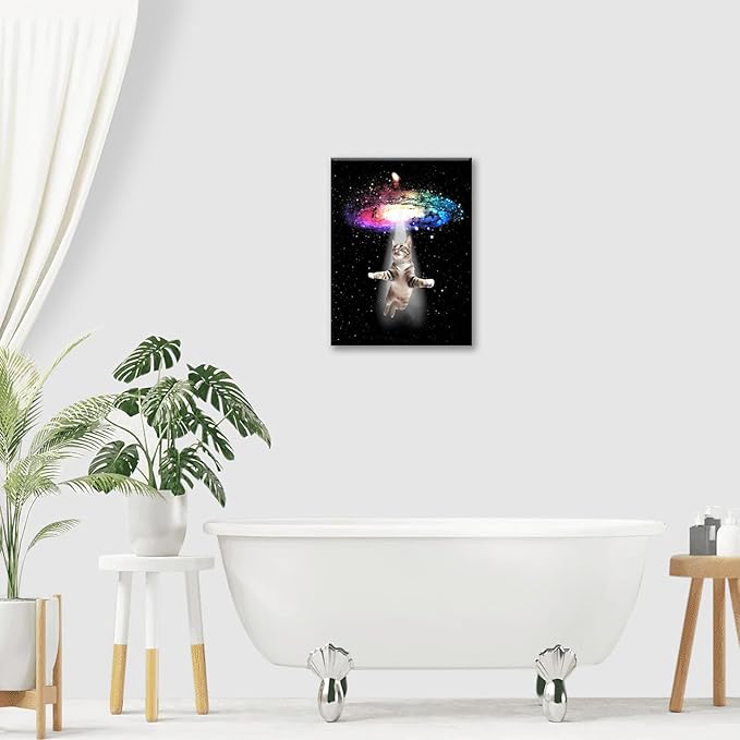 Funny Cat Wall Art Canvas Galaxy Wall Decor Prints Framed Painting Animal Pictures Gifts Artwork for Bathroom Living Dining Kitchen 16"x20"