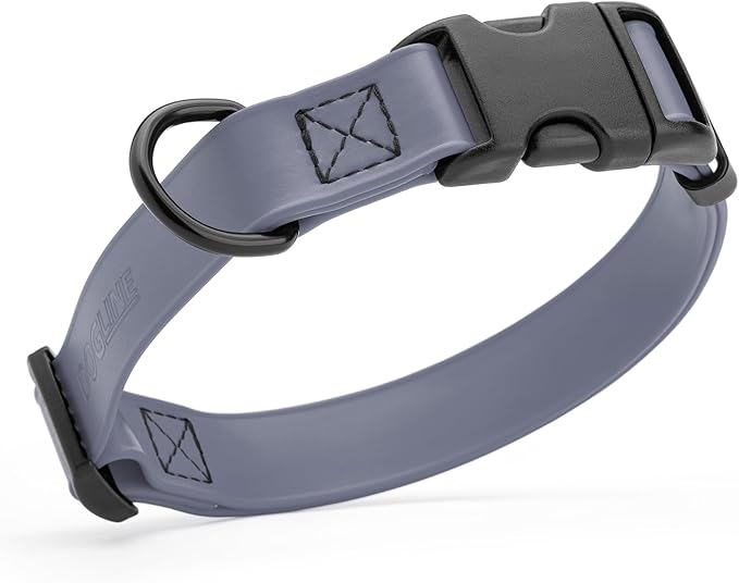 Dogline Biothane Waterproof Dog Collar with Quick Release Buckle Strong Coated Nylon Webbing with Odor- Proof for Easy Care Easy to Clean Fits Small Medium Large Dogs, Grey 3/4" W 12-19" L