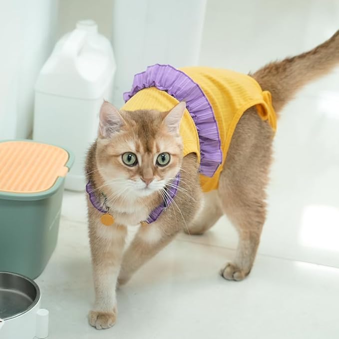 Cat Recovery Suit,Kitten Onesie After Surgery,E-Collar Alternative for Abdominal Wound and Skin Diseases,Soft Breathable Bodysuit After Spay（Yellow-XL）