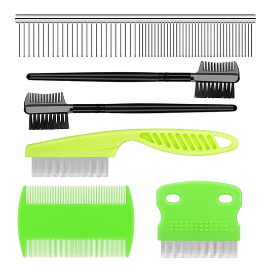 Flea and Lice Comb for Cats and Dogs - 2-in-1 Metal Round Smooth Teeth Pet Grooming Comb - Tear Stain and Mucus Crust Remover - Removes Floating Hair, Tangles, Dander (Green)