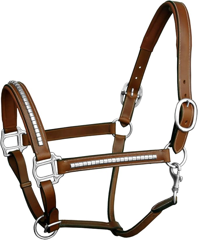 Exion Leather Horse Halter with Padding & Clincher Studs – Adjustable Quick‑Release Crownpiece Halter for Horses – Vegetable‑Tanned Leather in Black & Brown – Cob, Full & Oversize