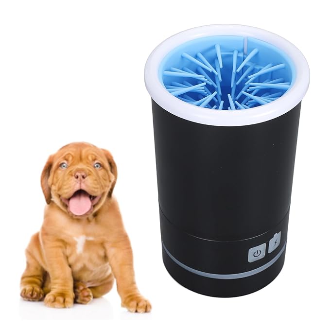 Automatic Dog Cleaner, Soft Electric Washer USB Rechargeable Portable Cleaner Cup, Dog Foot Cleaning Machine for Small to Medium Dogs Cats (Black White)
