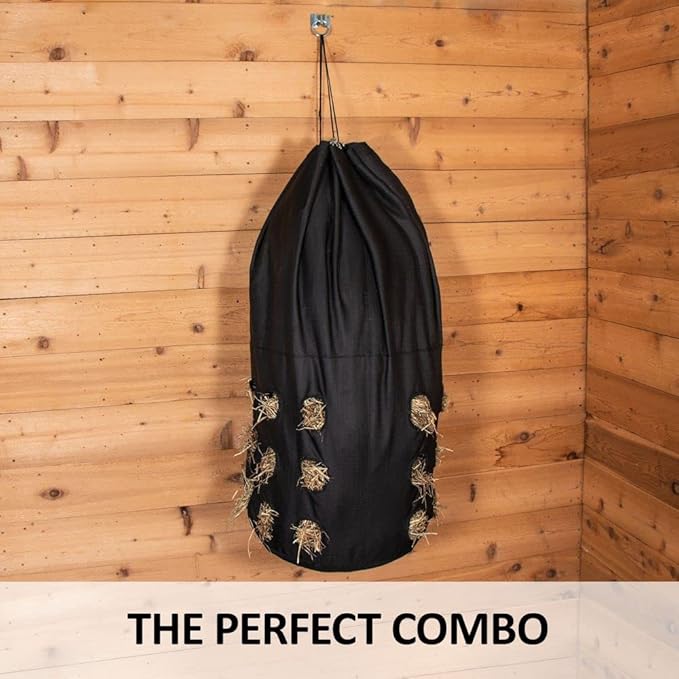 Dura-Tech Full Bale Hay Sack | Color Black | Horse Stable Essential | Full Bale Capacity | Slow Feed Design | Durable 1200D Fabric | Easy Hanging