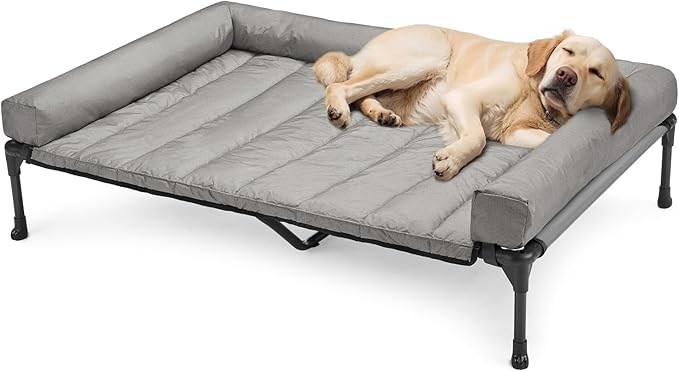 Veehoo Cooling Elevated Dog Bed Add Removable Waterproof Bolster Cushion Mat, Raised Pet Cot with Breathable Teslin Mesh, No-Slip Feet, Dog Couch Bed for Indoor Outdoor, 49x33inches, Grey, CWC2331B