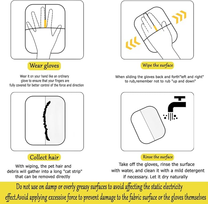 Double-Sided Pet Hair Removal Gloves - Reusable Static Removal Grooming Gloves for Dogs & Cats, Efficient Fur Removal Tool for Furniture, Carpet, Car Seats, Sofa, Bedding & Clothes (1 Pack)