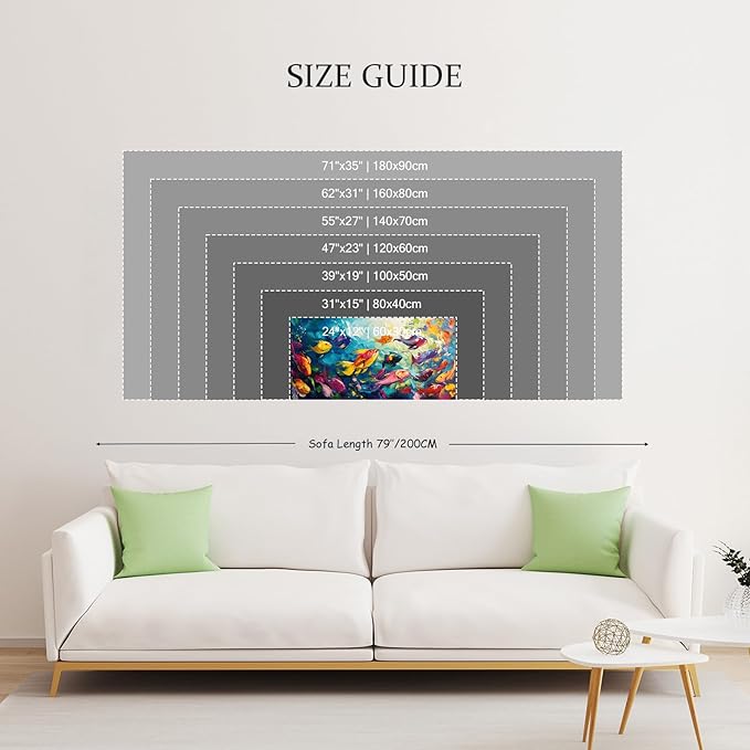 School of Fish Printed Canvas Wall Art – Framed Abstract Ocean Print – Vibrant Fish Wall Decor for Living Room, Bedroom, Office (Gold Framed, 62"x31"|160x80cm)