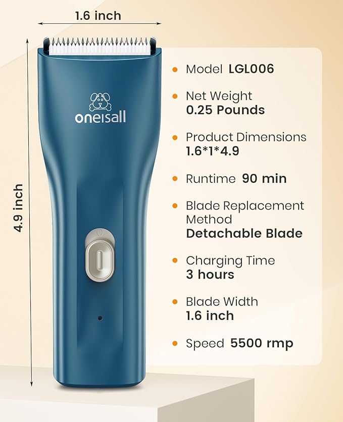 oneisall Pet Clipper for Cat Matted Hair, Pet Shaver for Cats Quiet Pet Clippers Waterproof Cordless Cat Clippers for Matted Hair Long Hair with Storage Bag (Green)