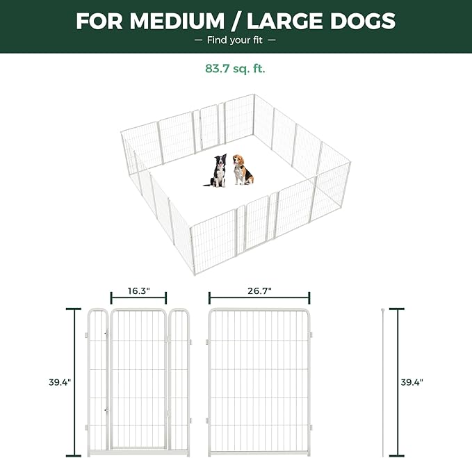 FXW Homeplus Unleashed Indoor Dog Playpen - Stress-Free and Safe Play, Heavy Duty 40 Inch 16 Wire Panels Dog Pen for Medium and Large Dogs, White│Patented