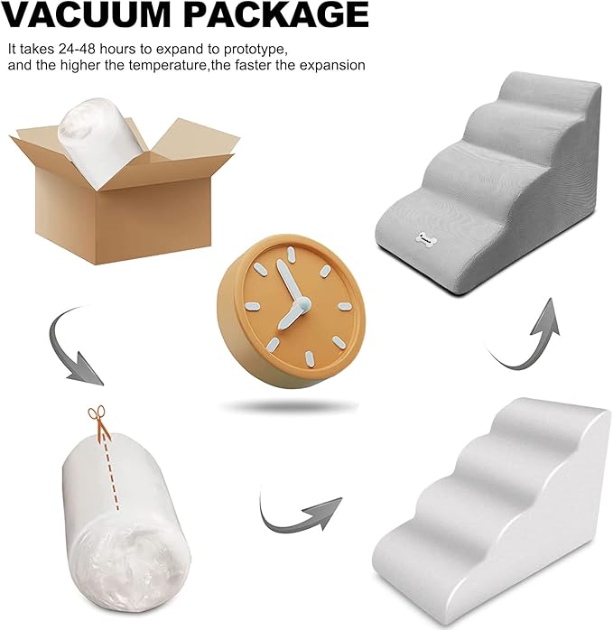 Dog Stairs, 4-Step Non-Slip Pet Ramp, High Resilience Sponge, Pink