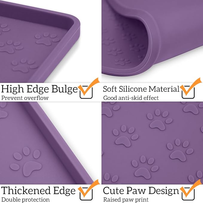 Ptlom Dog Food Mat Anti-Slip Pet Bowl Mats for Food and Water, High-Lips Pet Placemat Prevent Messy Spills to Floor, Waterproof Puppy Feeding Tray for Small, Medium Large Dogs Cats, Silicone