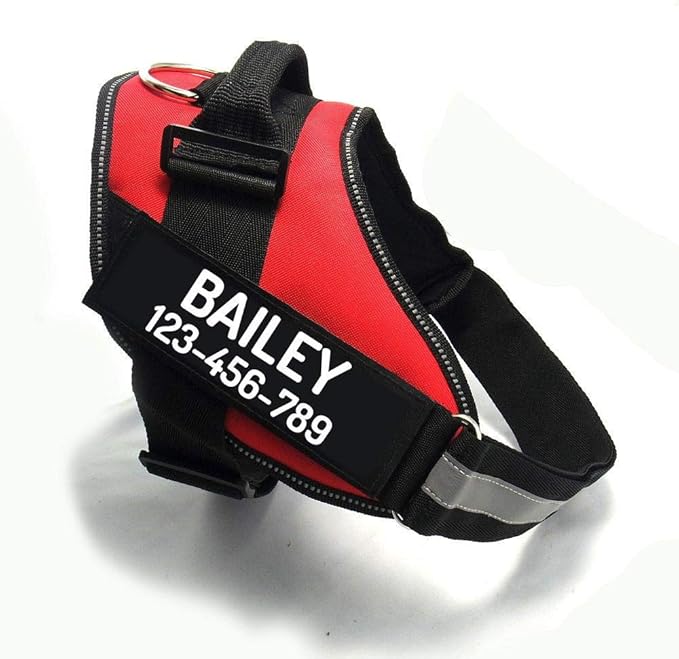 PawPawify Custom No Pull Dog Harness with Name and Phone Number, Heavy Duty Personalized Pet Vest to Prevent Tugging, Pulling, or Choking, Training and Walking (Red, L (40-60 LBS))