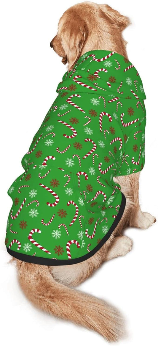 Green Candy Cane Hoodie,Christmas Cosplay Dog Clothes with Pocket and Hat Winter Clothes Sweaters Large