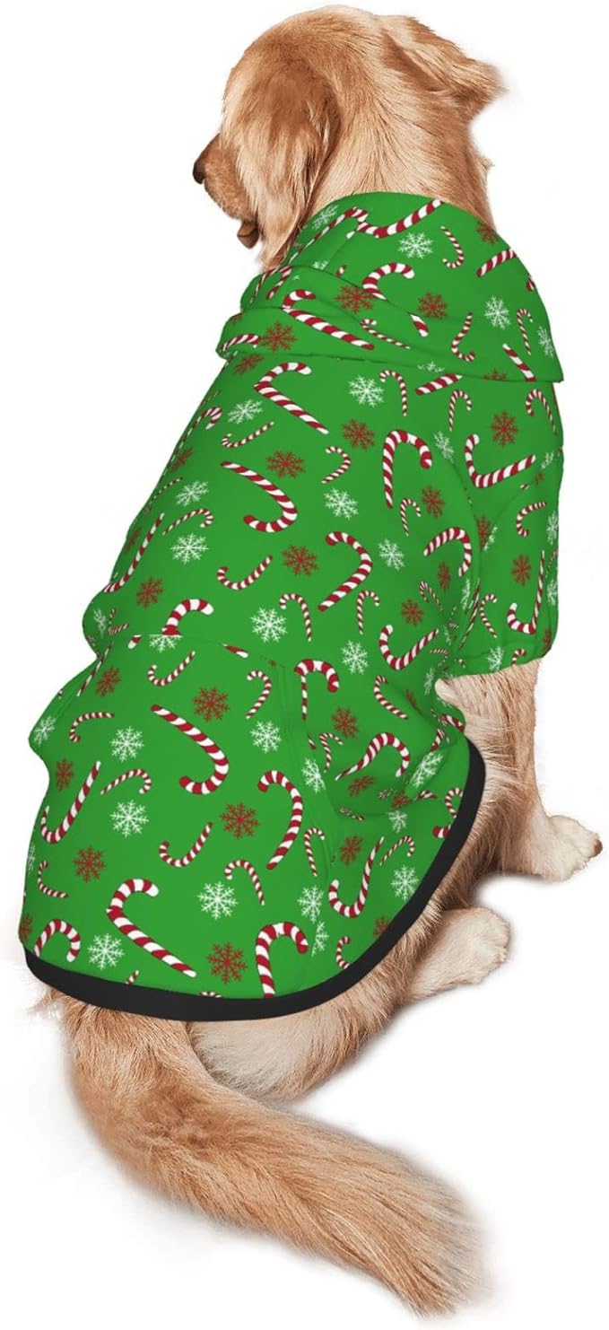 Green Candy Cane Hoodie,Christmas Cosplay Dog Clothes with Pocket and Hat Winter Clothes Sweaters XXX-Large