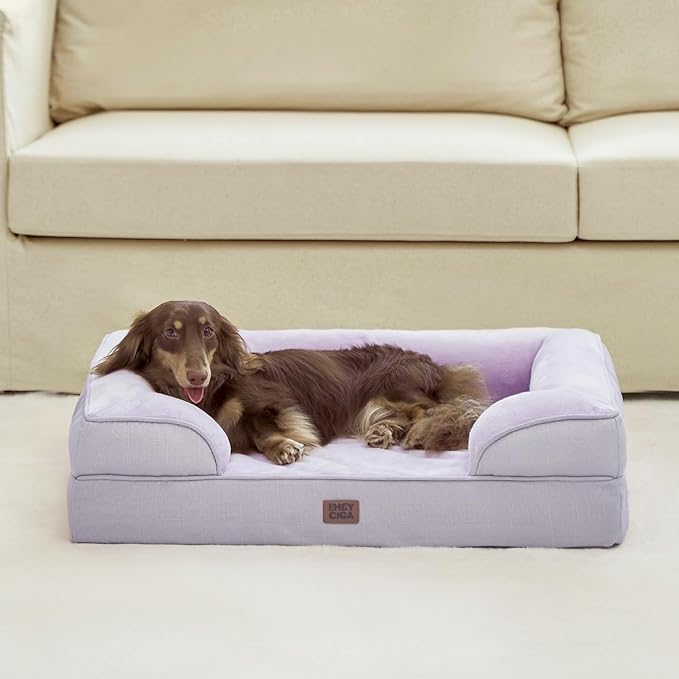 EHEYCIGA Orthopedic Dog Bed for Small Dogs, Waterproof Memory Foam Small Pet Beds with Sides, Non-Slip Bottom and Egg-Crate Foam Medium Dog Couch Bed with Washable Removable Cover, Lilac