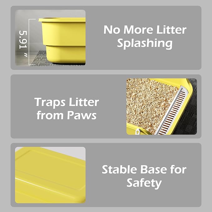 Extea Large Cat Litter Box with High Sides,Cat Boxes for Indoor Cats,Cat Litter Pan for Kitty,Litter Box with Low Entry,Easy to Clean,Anti-Splashing,23.6" x15.7" x6.2" (White)