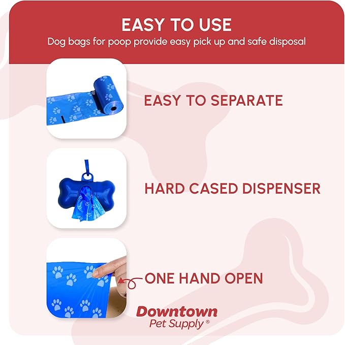 Downtown Pet Supply Rainbow Paw Print Poop Bags (2200 CT & 2 Dispensers) - Leak-Proof, Unscented, Clips to Leashes & Harnesses