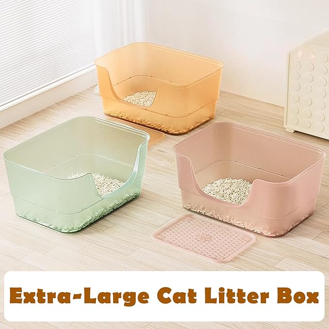 Extra Large Cat Litter Box with Clear Jelly Color,High Sided Litter Box for Big Cats,XL Cat Litter Box for Multiple Cats,Jumbo Cat Litter Box,Giant Kitty Litter Box,Anti-Splashing,Easy to Clean