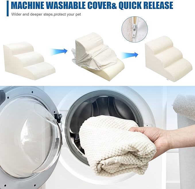 Dog Stairs for Small Dogs - High Density Foam Pet Steps, Extra Wide Dog Ramp with Non-Slip Bottom for High Beds, Couch and Sofa, Best for Dogs Injured, Older Doggy Cats