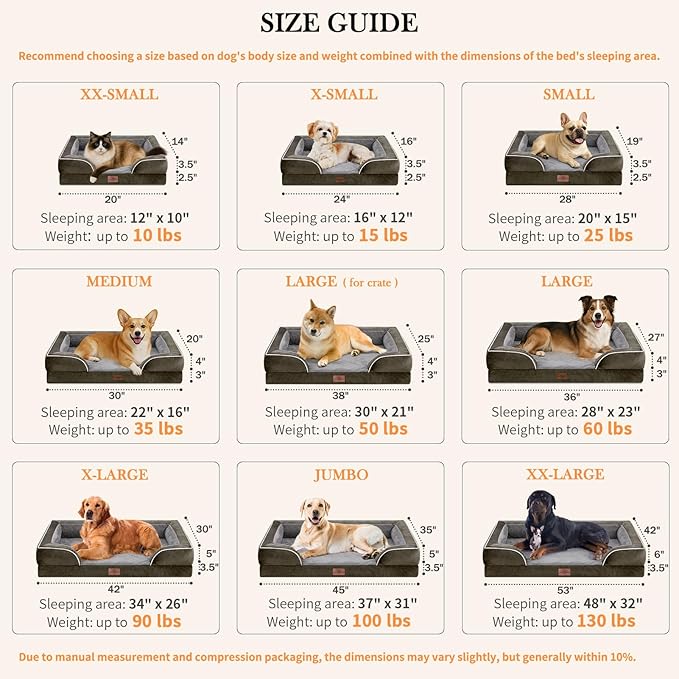 Comfort Expression Small Dog Beds Waterproof Orthopedic Foam Dog Sofa Beds for Small Dogs Comfy Pet Bed with Washable Removable Cover & Non-Slip Bottom(X-Small,Dark Green)