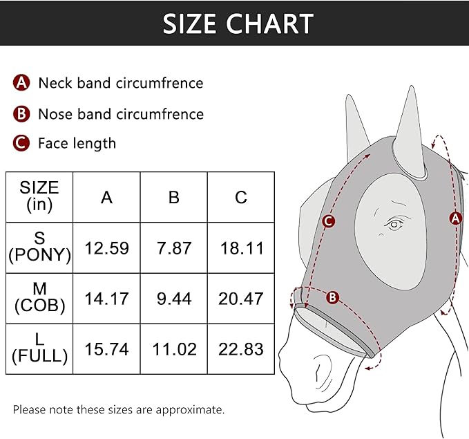 Horse Fly Mask with Ears - Large Eye Space for Full Vision, Breathable Stretch Comfort Fit, UV Protection, Forelock Opening, Easy Pull-On Paleblue Full