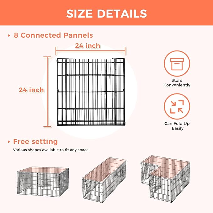 Foldable Dog Playpen 24" Height 8 Panels Metal Exercise Pen No Door - Indoor/Outdoor Puppy Playpen for Small Dogs, Portable Pet Fence for Yard Garden Camping, Black