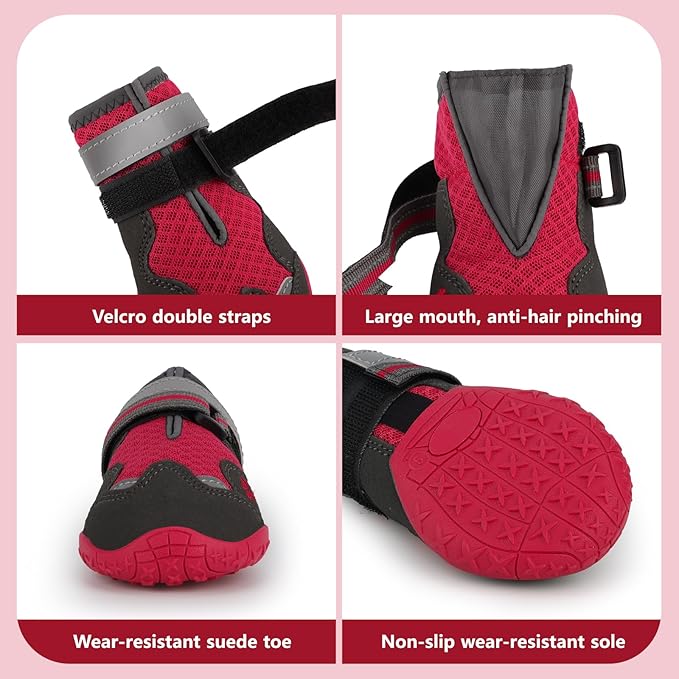 Dog Shoes for Large Medium Small Dog, Mesh Breathable Dog Shoes for Hot Pavement, Anti-Slip Dogs Boots Paw Protectors with Reflective for Outdoor Walking Indoor Hardfloors (Size 7)