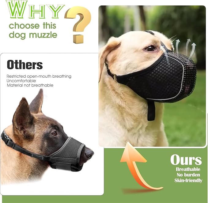 Dog Muzzle, Mesh Soft Muzzle for Small Medium Large Sized Dogs, Breathable Adjustable Puppy Muzzles for Scavenging Biting Licking and Chewing, Allows Panting and Drinking (Reflective Mesh, L)