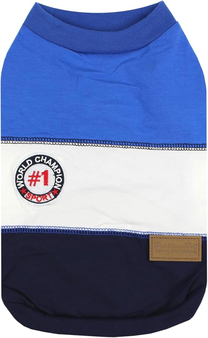 Parisian Pet Embroidered 'Worlds Champion' Dog Shirt - Lightweight Sleeveless Color Block Tee - Machine Washable, Medium Dogs