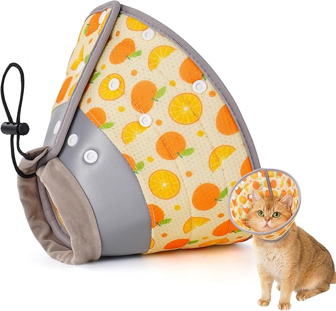 Avont Cat Cone Collar Soft to Stop Licking, Adjustable Foldable Lightweight Kitten Recovery Collar After Surgery for Small Dogs, Elizabeth Cone of Shame Alternative -Orange(M)