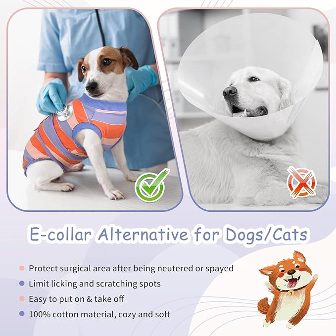 Kuoser Dog Surgery Recovery Suit for Female Male Dogs, Stripes Spay Neuter Anti-Licking Dog Onesie, Abdominal Wounds Surgical Suit Snugly Pet Collar Alternative Post Surgery Vest Bodysuit, Orange L