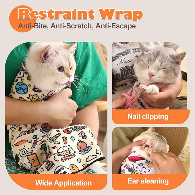 Cat Grooming Wrap, Cat Wrap Self-Adherent, Anti-Scratch Anti-Bite, Anti-Escape Grooming Bag for Cats Nail Clipping, Ear Cleaning, and Teeth Brushing (19.7 × 19.7" Dog)