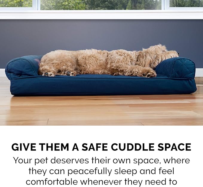 Furhaven Cooling Gel Dog Bed for Large Dogs w/ Removable Bolsters & Washable Cover, For Dogs Up to 125 lbs - Quilted Sofa - Navy (Blue), Jumbo Plus/XXL