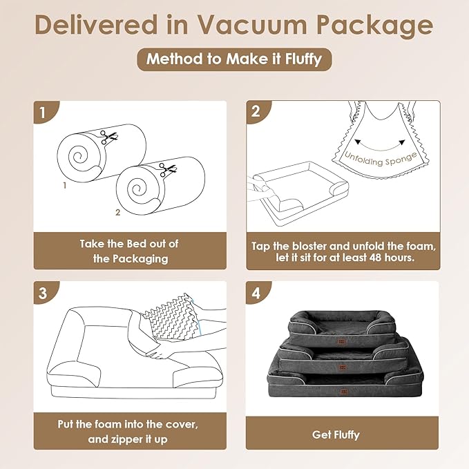 EHEYCIGA Orthopedic Dog Beds for Extra Large Dogs, Waterproof Memory Foam XL Pet Bed with Sides, Non-Slip Bottom and Egg-Crate Foam Big Dog Couch Bed with Washable Removable Cover, Dark Grey