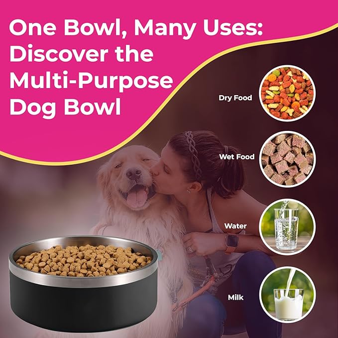 Dog Bowl, Dog Water Bowl Vacuum Insulated Stainless Steel, Non-Slip, Spill-Proof, Easy Clean, Keeps Water Cool, Cute, Stylish Pet Bowl, 64 oz, Light Blue, Modern
