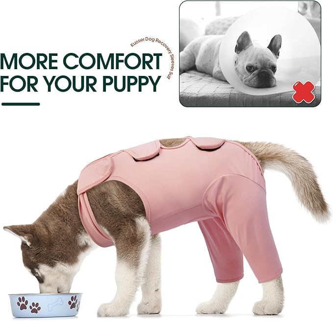 Kuoser Dog Recovery Suit for Rear Legs, Thigh Wound Protective Sleeve for Dogs, Dog Recovery Sleeve for Female Male Dogs, Dog Onesie After Surgery Pet Surgical Suit for Spay Neuter, Pink M