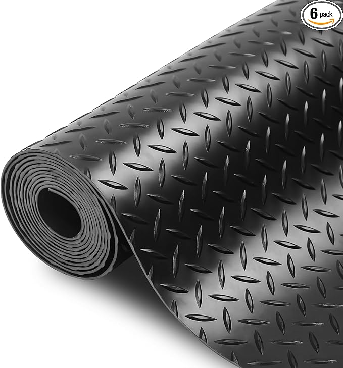 SEAL 6 x 10 Ft Premium Garage Floor Mat, Solid 2.8mm Thickened Black Commercial Grade Heavy Duty Parking Mat for Garage Floor, Golf Cart, Water/Stain Resistant Floor Runner (Embossed Diamond Plate)