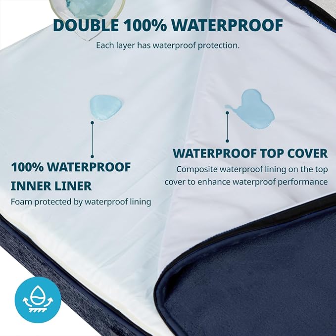 Memory Foam XL Dog Bed - 4” Thick Orthopedic Beds for Extra Large Dogs - Waterproof Dog Bed with Removable Washable Cover & Wrap-Around Zipper - Ultimate Comfort and Easy Maintenance