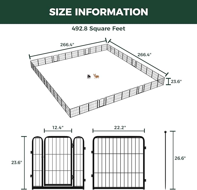 FXW Rollick Unleashed Dog Playpen for Indoor, Yard, RV Camping, 24 inch 48 Panels for Small and Puppy Dogs, Black│Patented