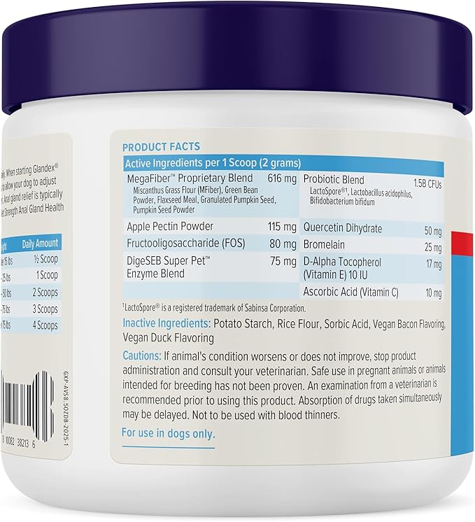 Glandex Dog Fiber Supplement Powder for Anal Glands with Pumpkin, Digestive Enzymes & Probiotics - (Regular or Advanced Strength) - Boot The Scoot (8.5 oz, Advanced Strength Duck & Bacon)