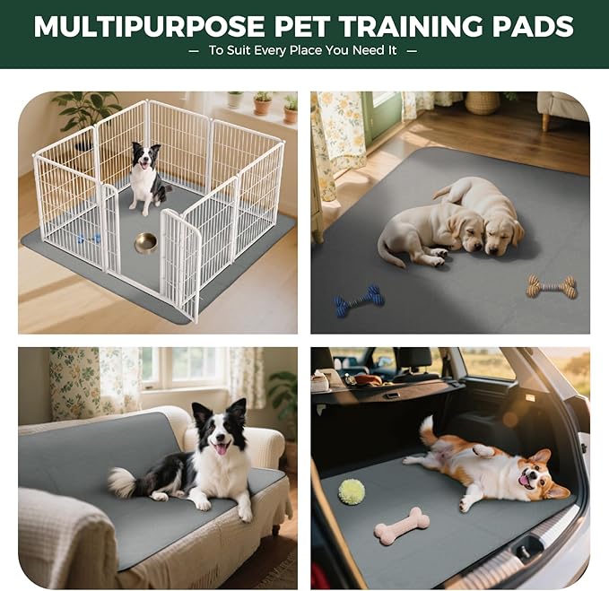 FXW Washable Pee Pads for Dogs, Puppy Pads with Super Absorbent, Specifically Designed for 24inch Cages, 23" × 17" Rectangle, Gray, 2 Packs