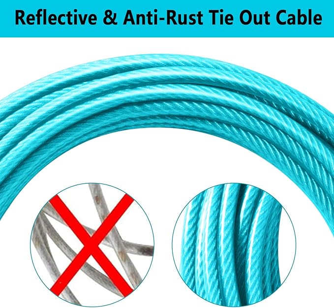 Dog Tie Out Cable 15FT-500Lbs,Heavy Duty Dog Leads&Tether for Yard with Swivel Hook,Small Large Dogs Leash Line for Outside,Rust Chew Proof Dogs Run Cable for Outdoor Camping (Teal, 15FT)