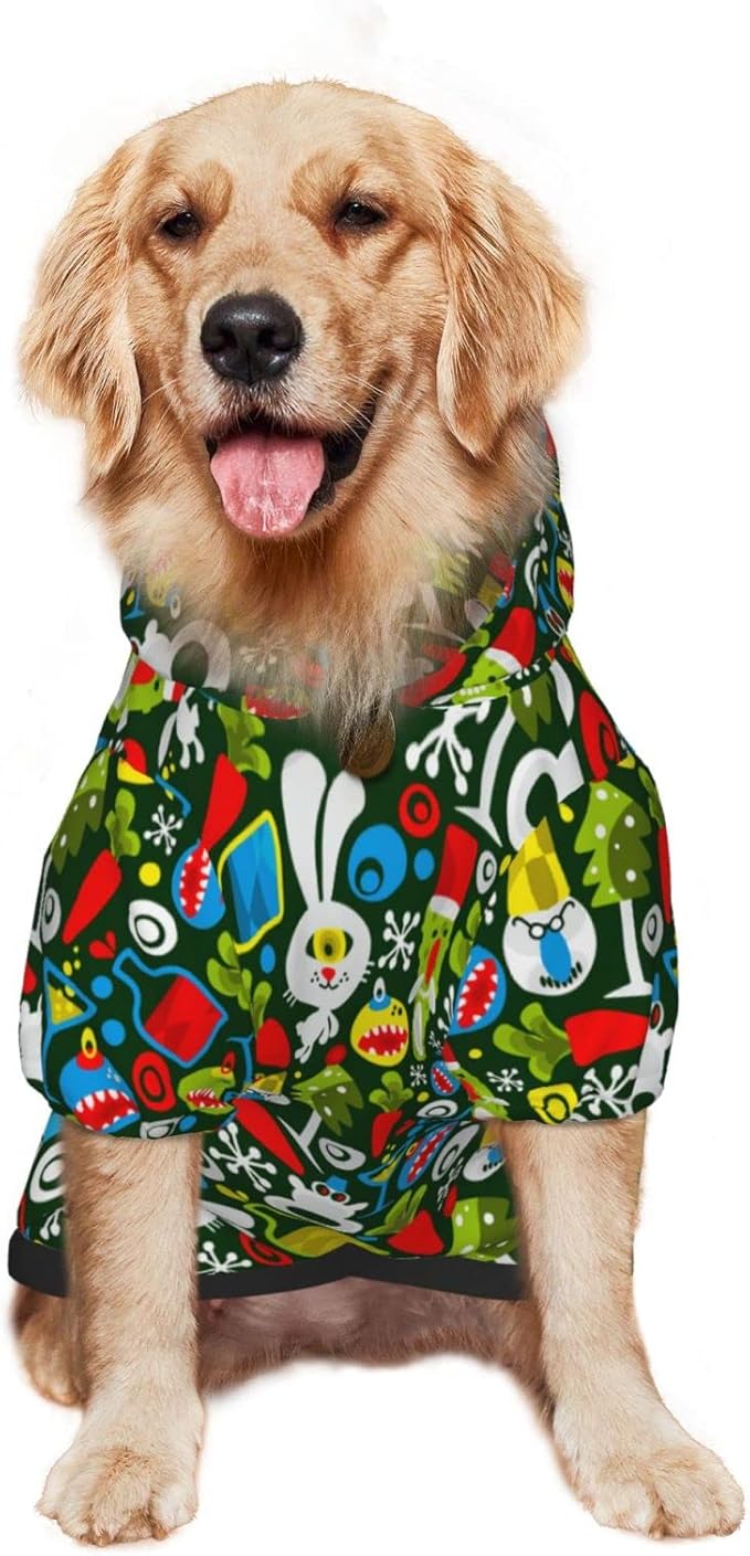 Christmas Green Monster Hoodie,Christmas Cosplay Dog Clothes with Pocket and Hat Winter Clothes Sweaters XXX-Large