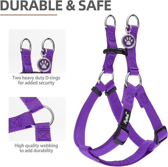 PUPTECK No Pull Dog Harness Soft Adjustable Basic Nylon Step in Puppy Vest Outdoor Walking with ID Tag and A-ir Tag Case, Purple, S