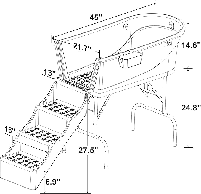 SHELANDY 45" Pet Grooming Bathtub Dog Wash Station | Heavy Duty Bathing Tub (Bathtub & Stairs Combo)
