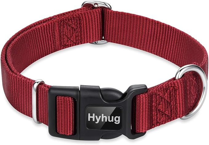 Hyhug Dog Collar for Large Dogs, Heavy Duty Red| Quick Release Nylon Buckle Collar, Adjustable & Durable Pet Supplies for Boy & Girl Dogs (Large, Red)