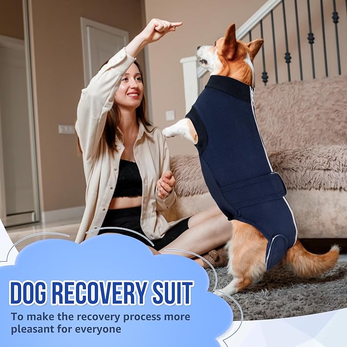 Lukovee Recovery Suit for Dogs, Zipper-On Onesie for Female Male Dog, Abdominal Wounds Cone E-Collar Alternative, Prevent Licking Spay (4XL, Dark Blue)