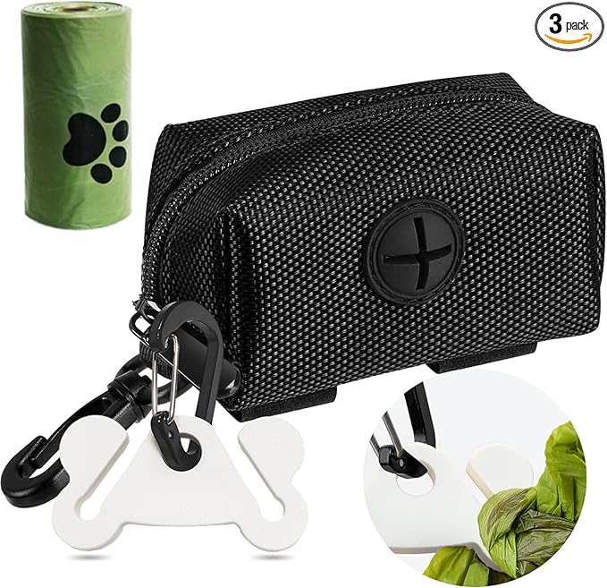 Dog Poop Bag Holder for Leash Attachment Dog Poop Bag Dispenser Dog Waste Bag Dispensers Dog Poop Bag Holders Fit Dog Leash Accessory With Hand Free Holder Carriers, Black